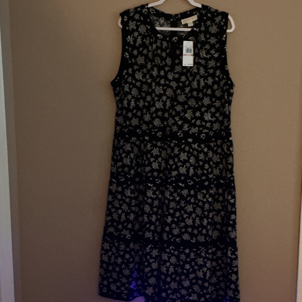 MICHAEL Michael Kors Black and White Floral Midi Dress